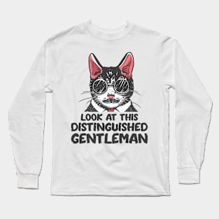 Cat Owner Gentleman Cat Suit Mustache Long Sleeve T-Shirt